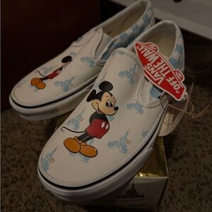 Disney 50th Anniversary Vans Slip-on Sneakers - White and Light Blue Women’s 6.5